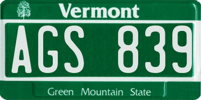 VT license plate AGS839
