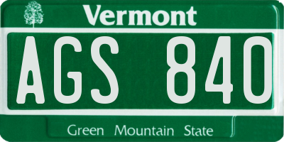 VT license plate AGS840