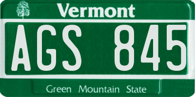 VT license plate AGS845