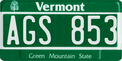 VT license plate AGS853