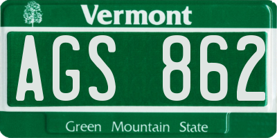 VT license plate AGS862