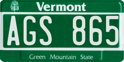 VT license plate AGS865