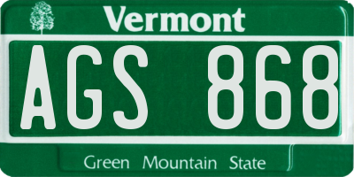 VT license plate AGS868