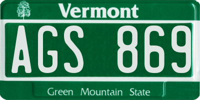 VT license plate AGS869