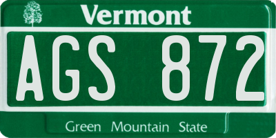 VT license plate AGS872