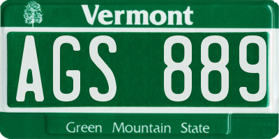 VT license plate AGS889