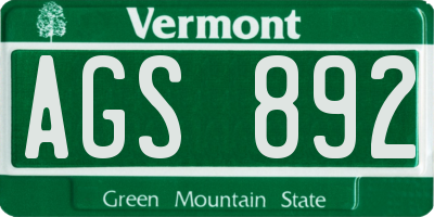 VT license plate AGS892