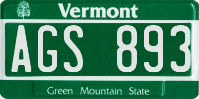 VT license plate AGS893