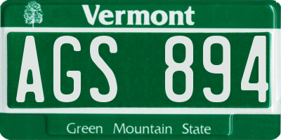 VT license plate AGS894