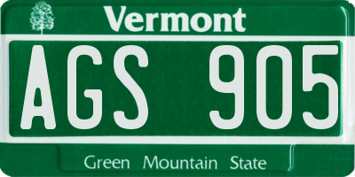 VT license plate AGS905