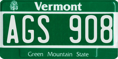 VT license plate AGS908