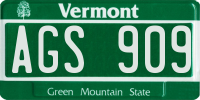 VT license plate AGS909