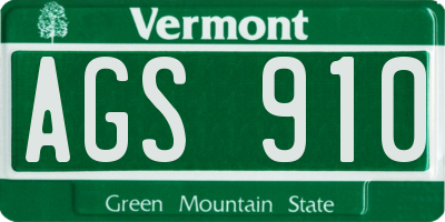 VT license plate AGS910