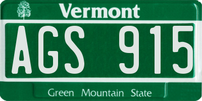 VT license plate AGS915