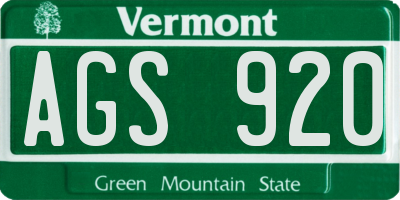 VT license plate AGS920