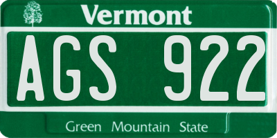 VT license plate AGS922