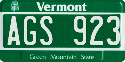 VT license plate AGS923