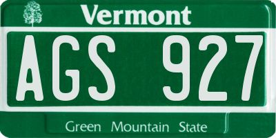VT license plate AGS927