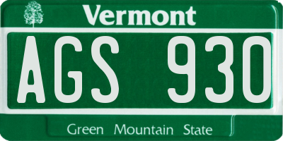 VT license plate AGS930