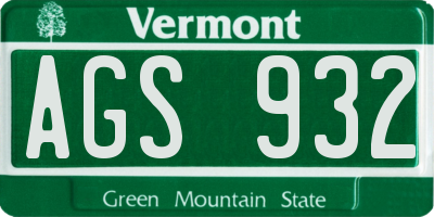 VT license plate AGS932