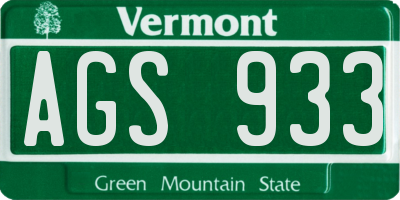 VT license plate AGS933