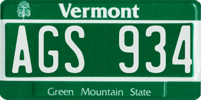 VT license plate AGS934