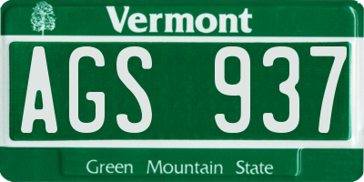 VT license plate AGS937