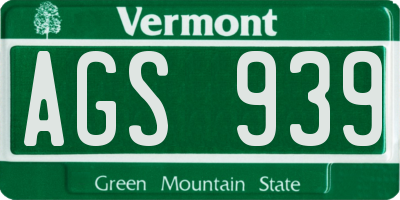 VT license plate AGS939