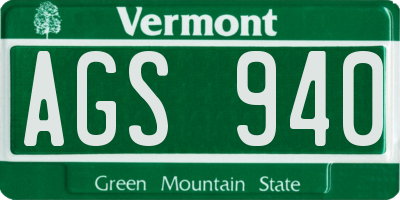 VT license plate AGS940