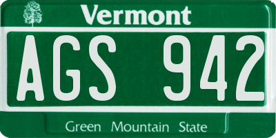 VT license plate AGS942