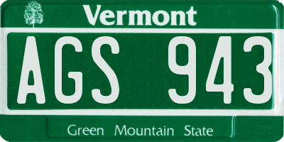 VT license plate AGS943