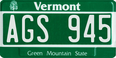 VT license plate AGS945