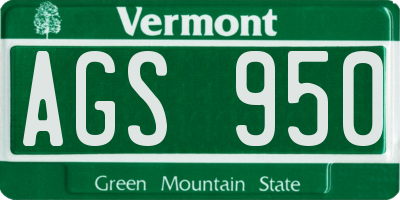VT license plate AGS950