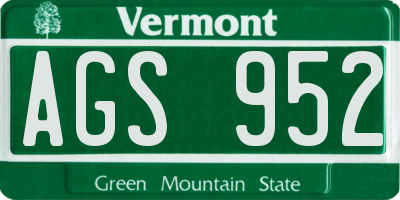 VT license plate AGS952