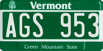 VT license plate AGS953