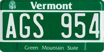 VT license plate AGS954