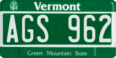 VT license plate AGS962