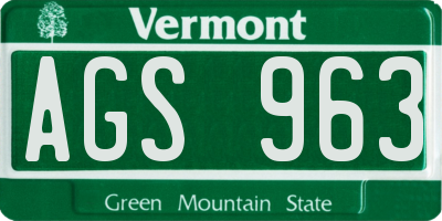 VT license plate AGS963
