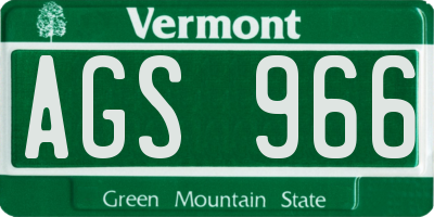 VT license plate AGS966