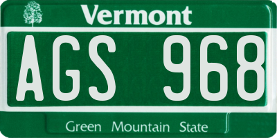 VT license plate AGS968
