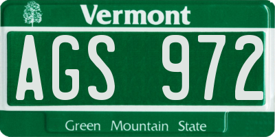 VT license plate AGS972