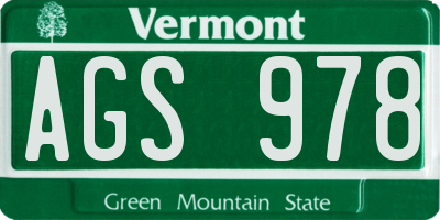 VT license plate AGS978