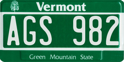 VT license plate AGS982