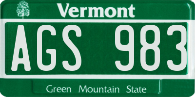 VT license plate AGS983