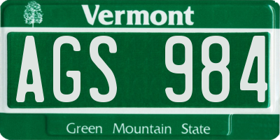 VT license plate AGS984