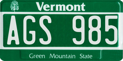 VT license plate AGS985