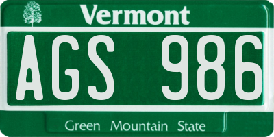 VT license plate AGS986