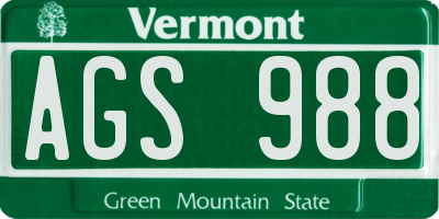 VT license plate AGS988