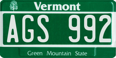 VT license plate AGS992