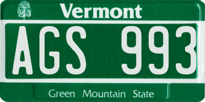 VT license plate AGS993